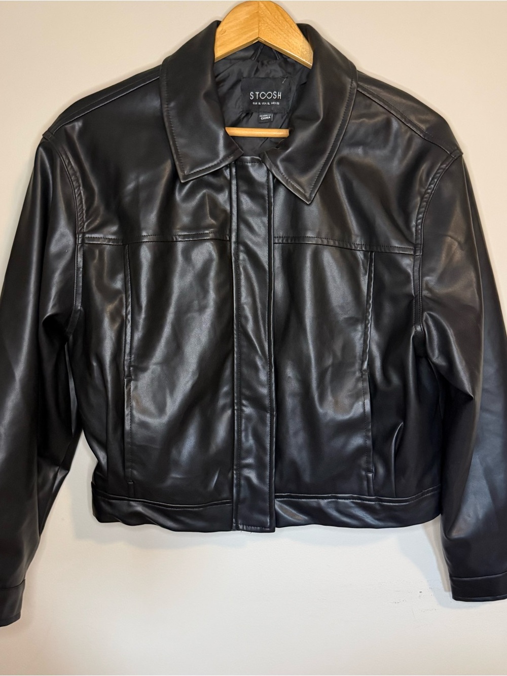 STOOSH Women's Black Faux Leather Bomber Jacket XL